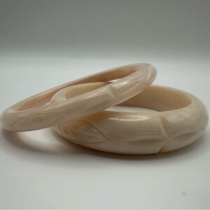 Splendette Set of Two Carved Cream Bangle Bracelets